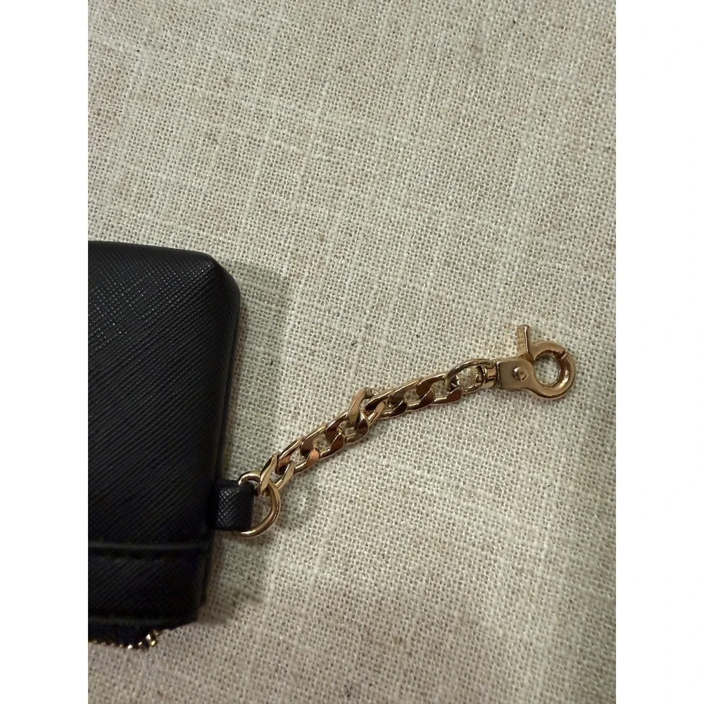 Dune London Black Saffiano Zip Coin Purse Key‎ Pouch Gold Chain Attachment